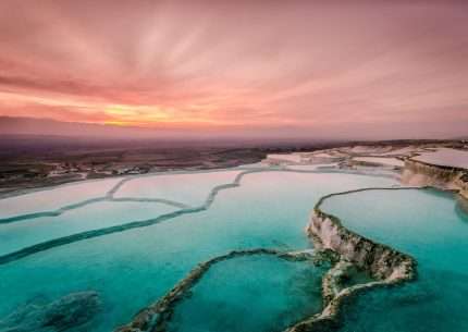 White travertine terraces of Pamukkale in Turkey